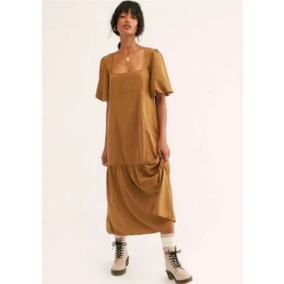 Free People Jordan Puff Sleeve Midi Dress size XS - Picture 1 of 8